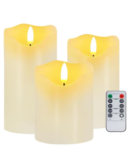 Juego de 3 Velas LED Sin Llama Veki con Control Remoto Marfil