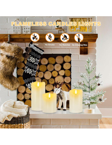 Juego de 3 Velas LED Sin Llama Veki con Control Remoto Marfil