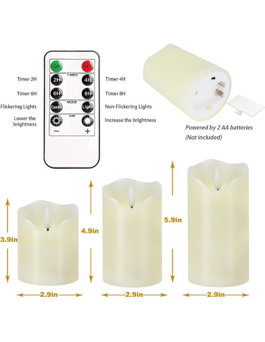 Juego de 3 Velas LED Sin Llama Veki con Control Remoto Marfil