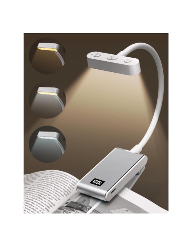 Luz de Libro LED Recargable COKWEL Plata 360 Ajustable