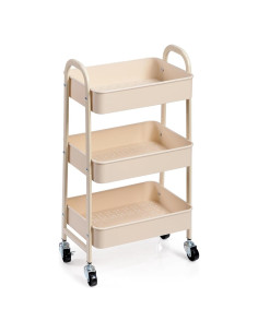 Carro Rodante de 3 Niveles AGTEK con Ruedas Giratorias Beige