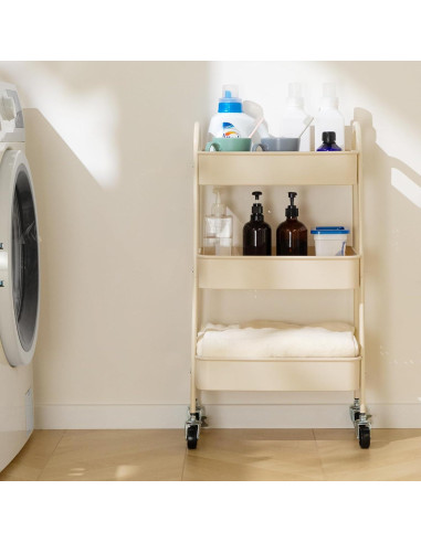 Carro Rodante de 3 Niveles AGTEK con Ruedas Giratorias Beige