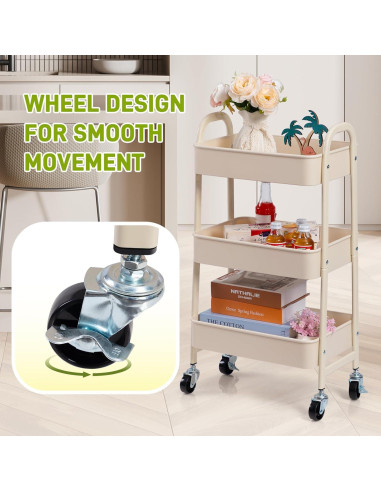 Carro Rodante de 3 Niveles AGTEK con Ruedas Giratorias Beige