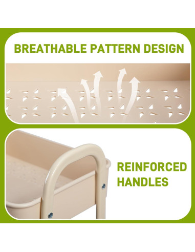 Carro Rodante de 3 Niveles AGTEK con Ruedas Giratorias Beige