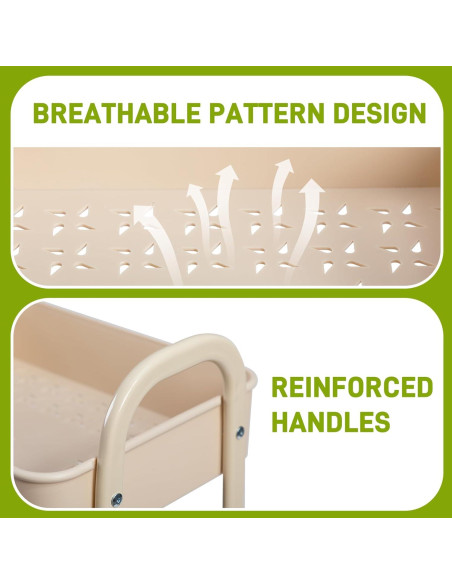 Carro Rodante de 3 Niveles AGTEK con Ruedas Giratorias Beige