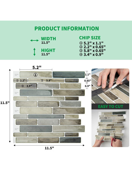Azulejo Autoadhesivo LONGKING 30.48x30.48 cm Marrón 10 Hojas
