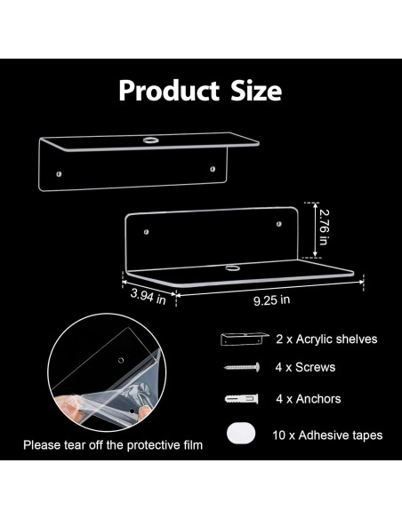 Estante Flotante de Acrílico Transparente Luium - Juego de 2