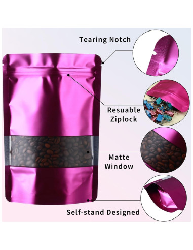 Bolsas Mylar 200 Pcs GcFoir 10x15 cm con Ventana Morado