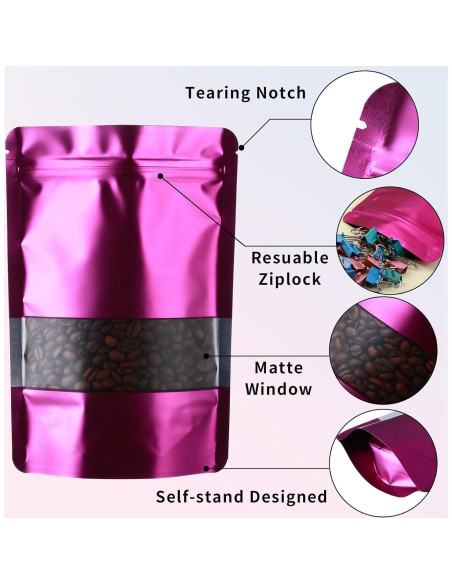 Bolsas Mylar 200 Pcs GcFoir 10x15 cm con Ventana Morado