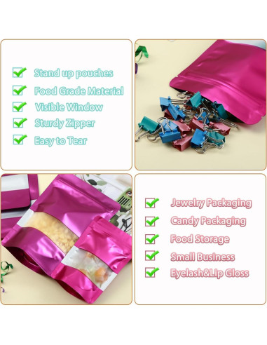 Bolsas Mylar 200 Pcs GcFoir 10x15 cm con Ventana Morado