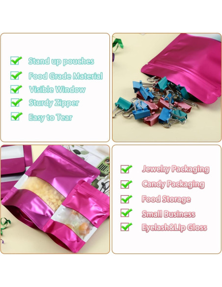 Bolsas Mylar 200 Pcs GcFoir 10x15 cm con Ventana Morado