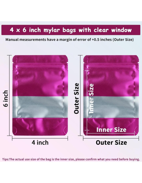 Bolsas Mylar 200 Pcs GcFoir 10x15 cm con Ventana Morado