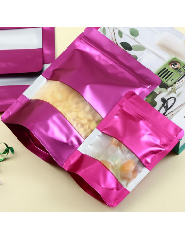 Bolsas Mylar 200 Pcs GcFoir 10x15 cm con Ventana Morado