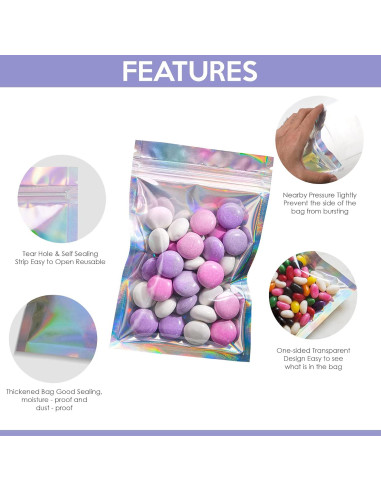 100 Bolsas Mylar Reutilizables SPACE SEAL Holográfico 7.62x10.16 cm