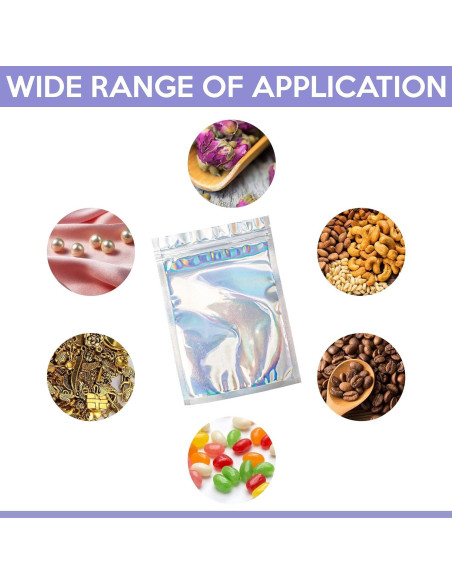 100 Bolsas Mylar Reutilizables SPACE SEAL Holográfico 7.62x10.16 cm