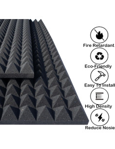 Paquete de 4 Paneles Acústicos Piramidales 121.9x61x5.1 cm Negro 2