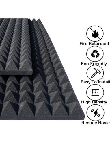 Paquete de 4 Paneles Acústicos Piramidales 121.9x61x5.1 cm Negro