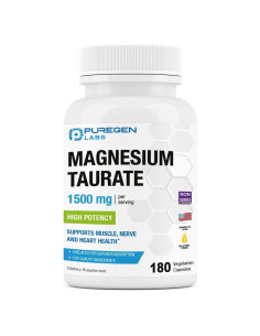 Taurato de Magnesio Puregen Labs 1500mg 180 Cápsulas Vegetales