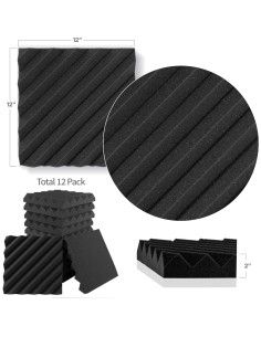 Paquete de 12 Paneles Acústicos de Espuma 30.48x30.48 cm Negro 2