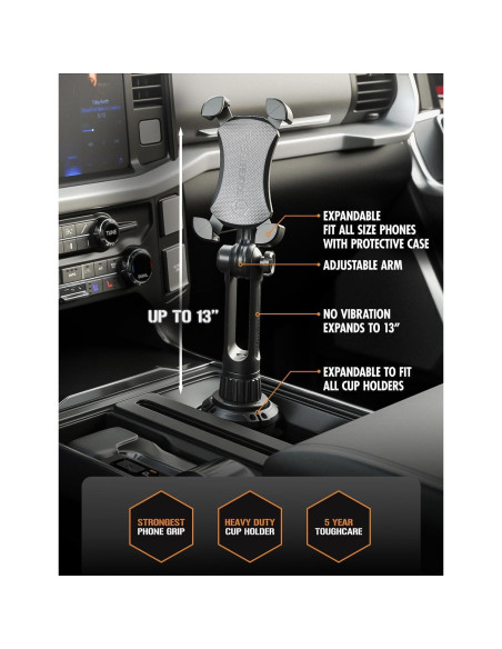 Soporte para teléfono móvil ToughTested Boom con portavasos