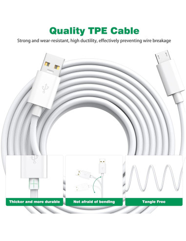 Cable de Extensión Micro USB 10m ASKUBSKU para Cámaras de Seguridad