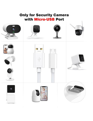 Cable de Extensión Micro USB 10m ASKUBSKU para Cámaras de Seguridad