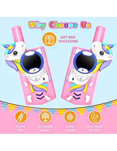 Walkie Talkies para Niños Cozfemini Rosa 2 Canales 3.22 km