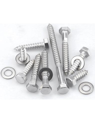 20 Tornillos Hexagonales Acero Inoxidable 304 1/4 x 25mm con Arandelas