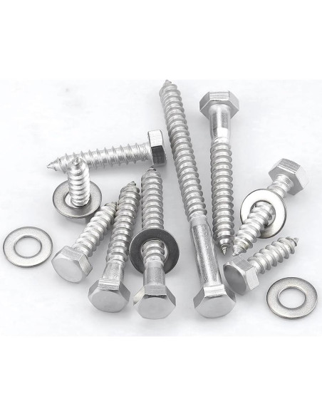 20 Tornillos Hexagonales Acero Inoxidable 304 1/4 x 25mm con Arandelas