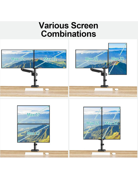 Soporte Doble para Monitor MOUNT PRO 13-32" Ajustable Negro