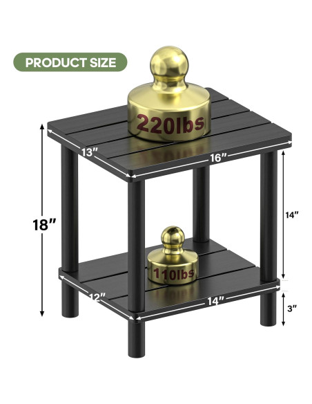 Mesa Lateral Exterior LEJANEOYE de Bambú 2 Niveles Negra