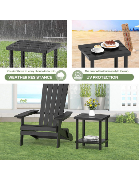 Mesa Lateral Exterior LEJANEOYE de Bambú 2 Niveles Negra