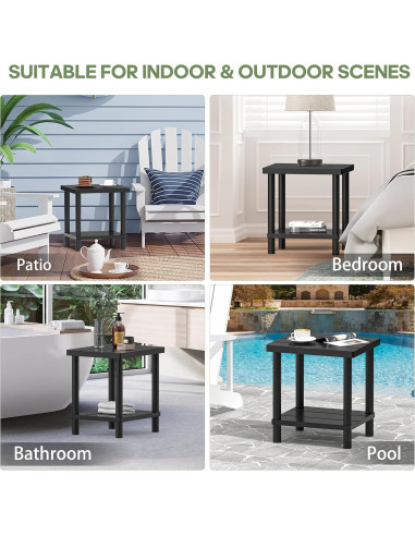 Mesa Lateral Exterior LEJANEOYE de Bambú 2 Niveles Negra