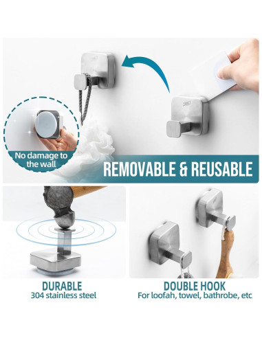 Ganchos de Succión TAILI Acero Inoxidable 304 Plata - 2 Unidades