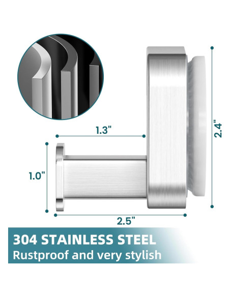 Ganchos de Succión TAILI Acero Inoxidable 304 Plata - 2 Unidades