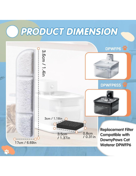 Filtros de Reemplazo 8PCS Downy Paws para Fuente de Agua Gatos