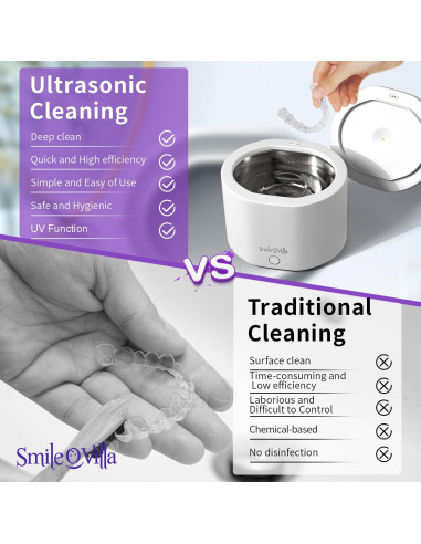 Limpiador Ultrasónico SmileOVilla con Luz UV para Retenedores y Joyería