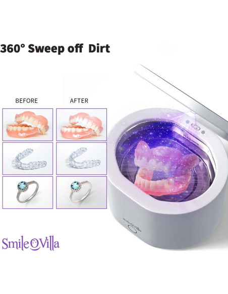 Limpiador Ultrasónico SmileOVilla con Luz UV para Retenedores y Joyería