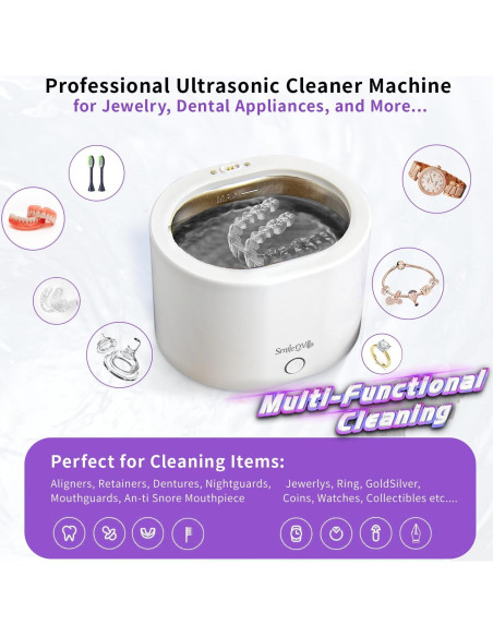 Limpiador Ultrasónico SmileOVilla con Luz UV para Retenedores y Joyería