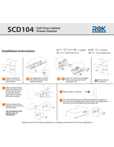 Cierre Suave para Cajones de Madera Rok Hardware 2-Pack Blanco