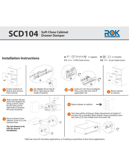 Cierre Suave para Cajones de Madera Rok Hardware 2-Pack Blanco
