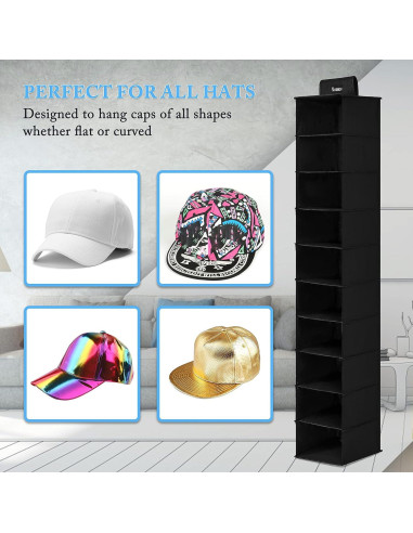 Soporte para Sombreros VAESIDA Negro, Organizador Colgante 10 Estantes