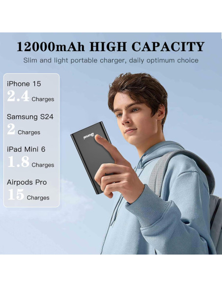 Cargador Portátil BONAI 12000mAh Carga Rápida USB-C Negro