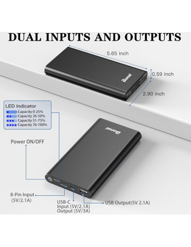 Cargador Portátil BONAI 12000mAh Carga Rápida USB-C Negro