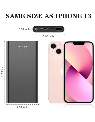 Cargador Portátil BONAI 12000mAh Carga Rápida USB-C Negro