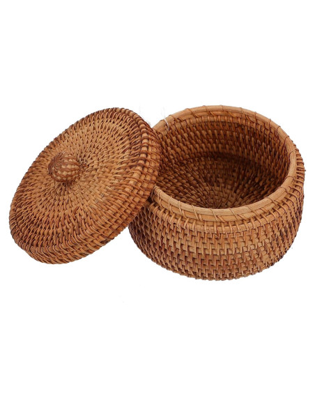 Caja de Almacenamiento Redonda ULTNICE de Ratán con Tapa 14.2cm