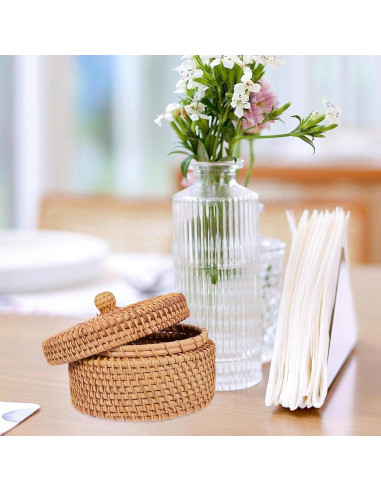 Caja de Almacenamiento Redonda ULTNICE de Ratán con Tapa 14.2cm