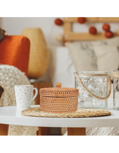 Caja de Almacenamiento Redonda ULTNICE de Ratán con Tapa 14.2cm