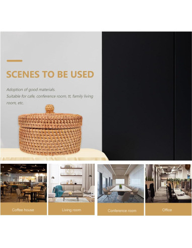 Caja de Almacenamiento Redonda ULTNICE de Ratán con Tapa 14.2cm