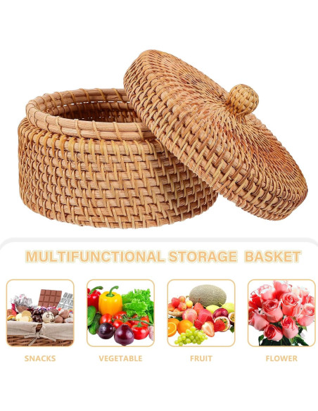 Caja de Almacenamiento Redonda ULTNICE de Ratán con Tapa 14.2cm